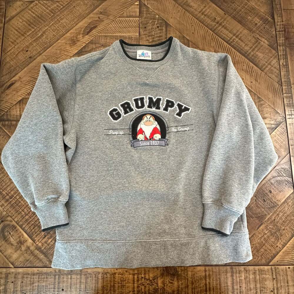 Disney Store Exclusive Grumpy Fleece Vintage Sweatshirt Men's XL Gray Stitched
